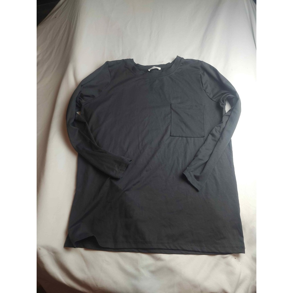 Zenana Long Sleeve Pocket Tee Charcoal Gray Crew Neck Shirt Mens L